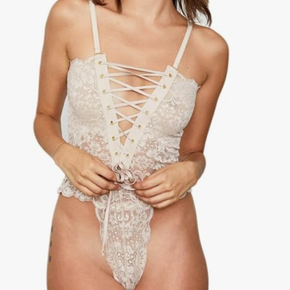 Spinster Reversible Lace Nude Beach Bodysuit